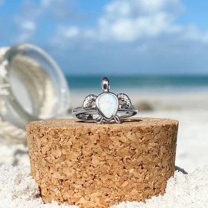 FREE SHIPPING!!! White Opal Sea Turtle Ring